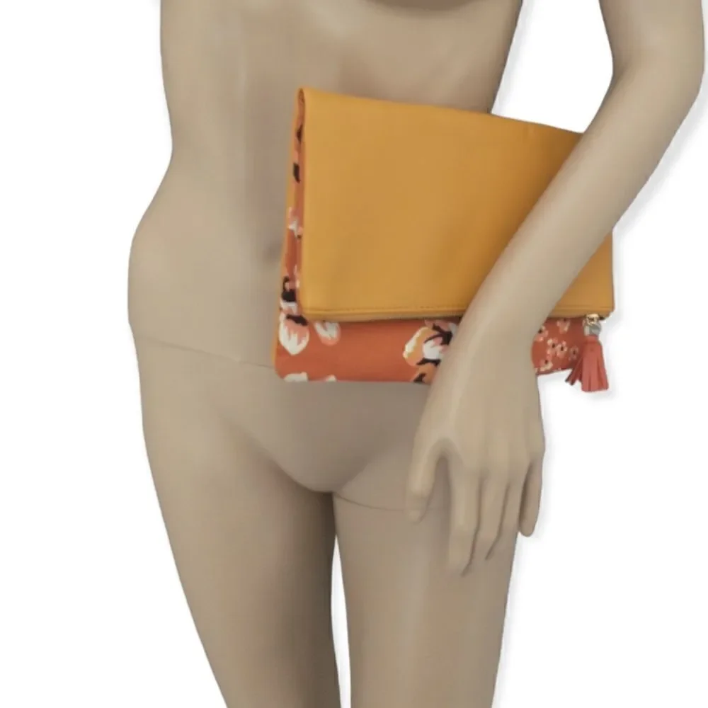 Rachel Pally Zahara Clutch Envelope Folding Floral Orange Blossoms Vegan Leather